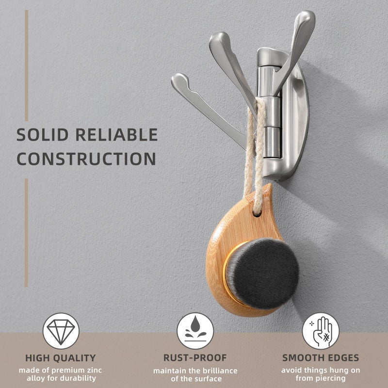 Angle Simple Bathroom Towel Hook, Metal Foldable Swivel Hook, Robe Coat Hanger for Wall, Brushed Nickel - Image 3